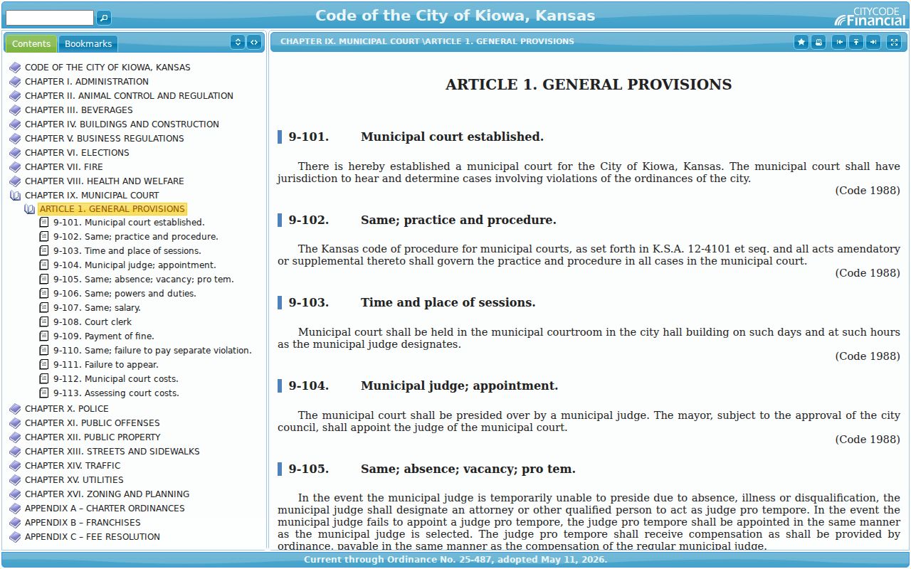 Kiowa court docket municipal code describing court and clerk duties
