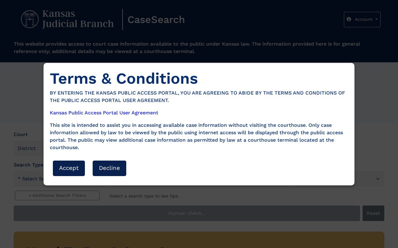 Barber County case search fields in Kansas CaseSearch